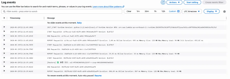 Restore Lambda log
