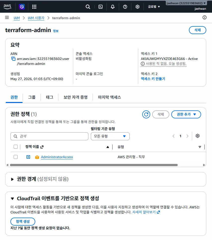 Creating a dedicated IAM user for Terraform instead of using the root account